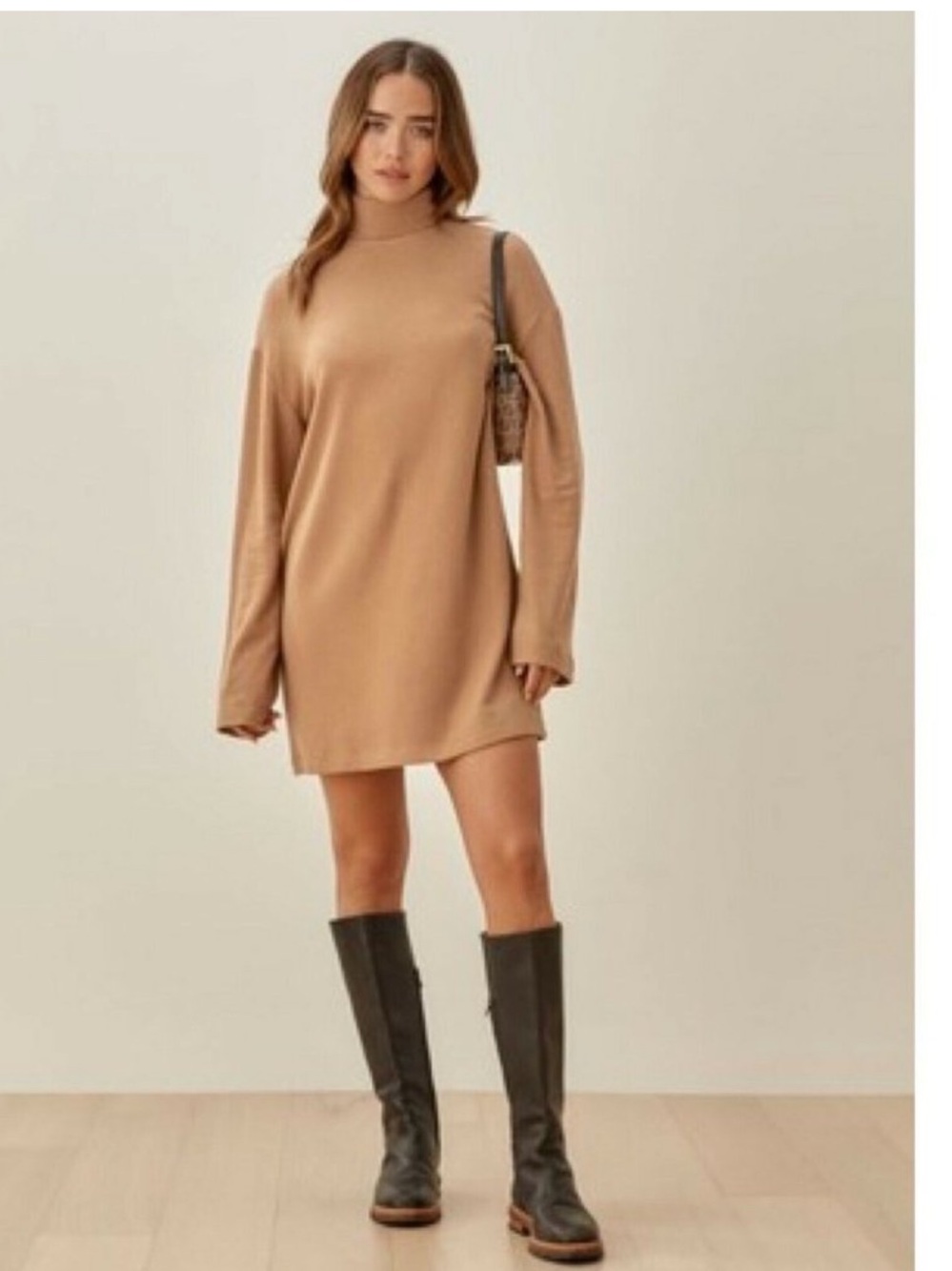 Reformation Camel Aspen  Mini Sweater Dress